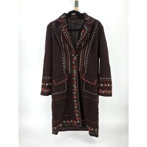 Theme embroidery boho style long length wool blend jacket coat